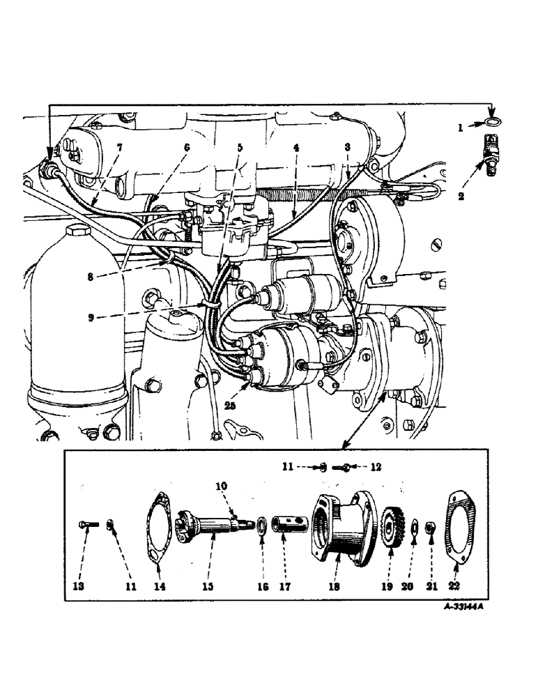 Схема запчастей Case IH 400-SERIES - (166) - ELECTRICAL SYSTEM, DIESEL ENGINE, SPARK PLUGS, CABLES, DISTRIBUTOR DRIVE AND BRACKET (06) - ELECTRICAL SYSTEMS