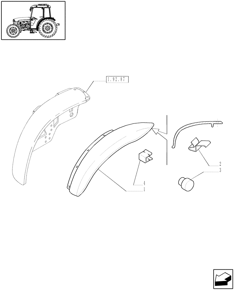 Схема запчастей Case IH JX1095C - (1.92.87/02) - (VAR.492/1) REAR MUDGUARD EXTENSION - W/CAB (10) - OPERATORS PLATFORM/CAB