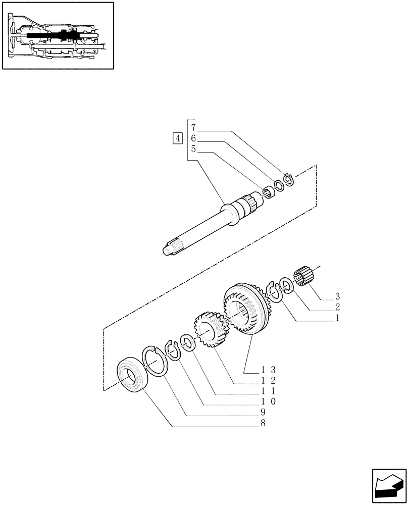 Схема запчастей Case IH JX1075N - (1.28.1/04[01]) - (VAR.271) HI-LO - TRANSMISSION GEARS, CLUTCH SHAFT AND GEARS (03) - TRANSMISSION