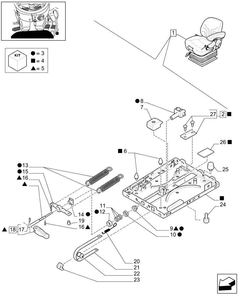 Схема запчастей Case IH MAXXUM 115 - (1.93.3/ F[05]) - DELUXE VINYL SEAT WITH MECHANICAL SUSPENSION, OPS AND BELTS - BREAKDOWN - L/ CAB (STD + VAR.330709) - D5518 - C7342 (10) - OPERATORS PLATFORM/CAB