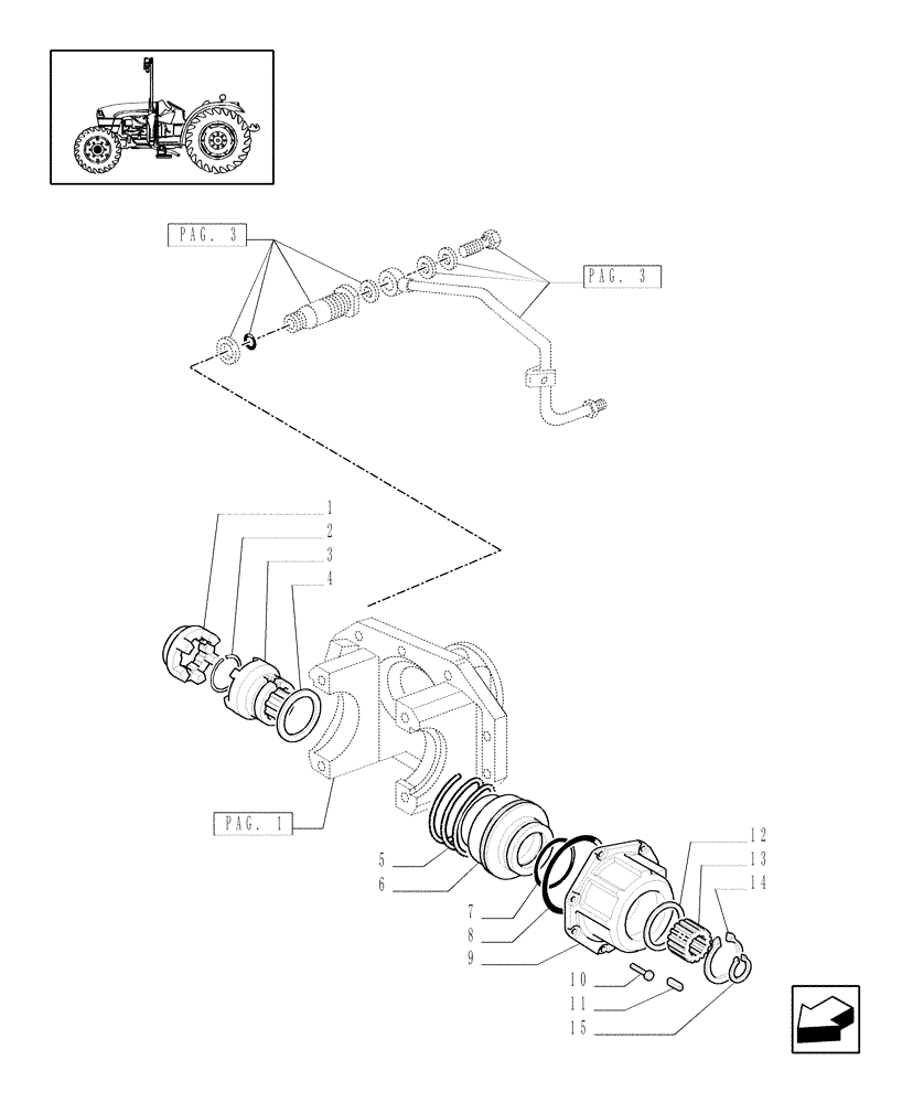 Схема запчастей Case IH JX1070C - (1.40.5/05[02]) - (VAR.326/1-326/2) STANDARD FRONT AXLE W/ ELECTROHYDR. DIFF. LOCK, W/ FRONT BRAKES (30KM/H) - PIPES (04) - FRONT AXLE & STEERING