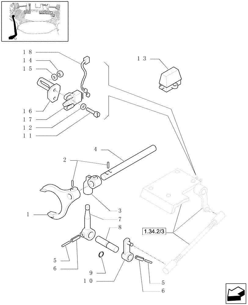 Схема запчастей Case IH JX1080U - (1.29.0/03) - (VAR.271-272-274-276-296) (HI-LO) AND SYNCHRONIZED REVERSING GEAR - 30-40 KM/H - ROD AND FORK (03) - TRANSMISSION