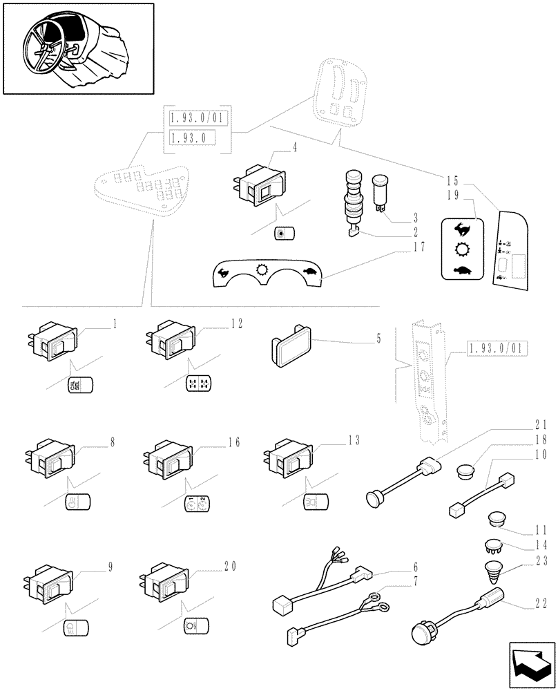 Схема запчастей Case IH MXU110 - (1.91.1[01]) - SWITCH AND RELATED PARTS (10) - OPERATORS PLATFORM/CAB