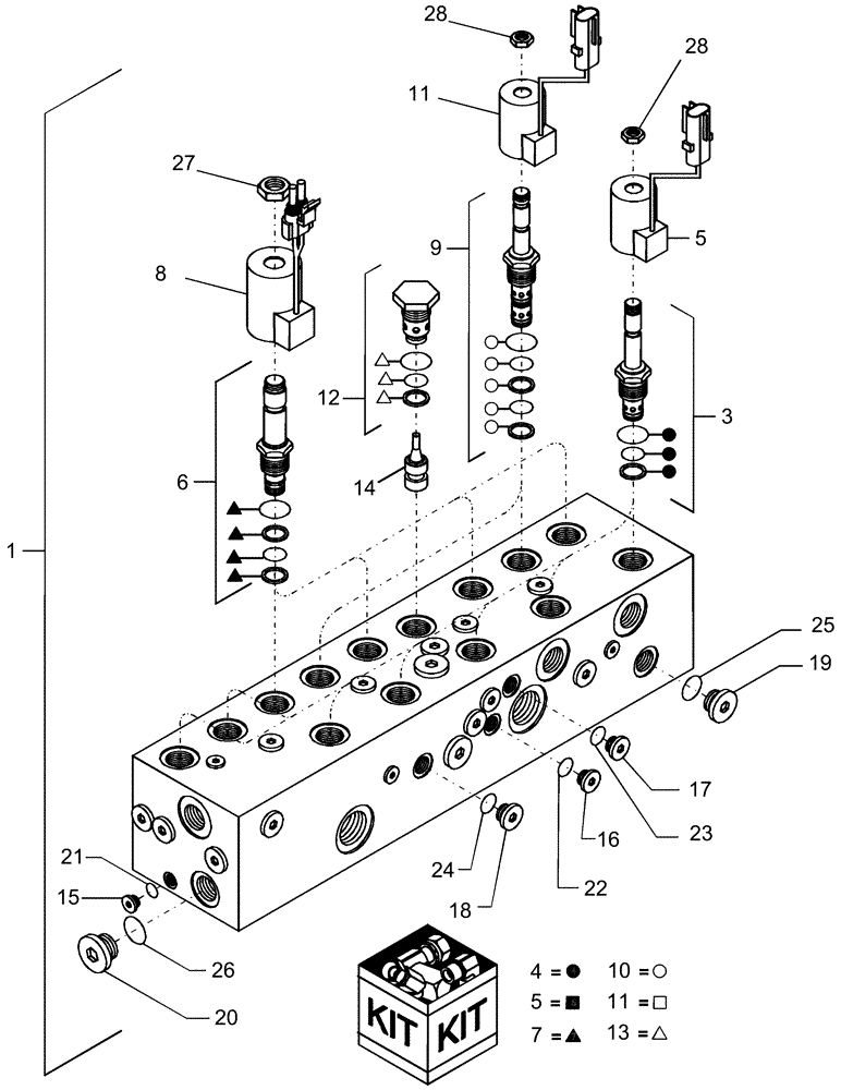 Схема запчастей Case IH 1245 - (35.560.AA[08]) - LIFT AND PIVOT SOLENOID VALVE ASSEMBLY BREAKDOWN (35) - HYDRAULIC SYSTEMS