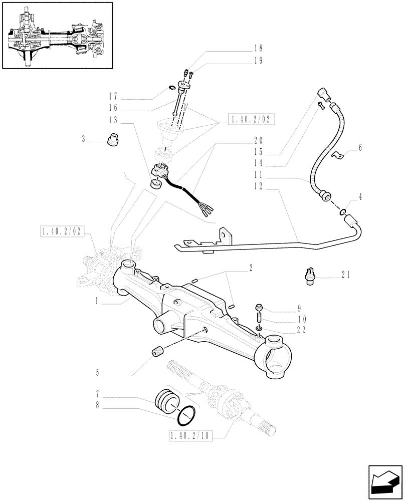 Схема запчастей Case IH MXU125 - (1.40.2/01[02]) - (VAR.358/1) 4WD FRONT AXLE WITH SUSPENSIONS AND TERRALOCK - BOX (04) - FRONT AXLE & STEERING