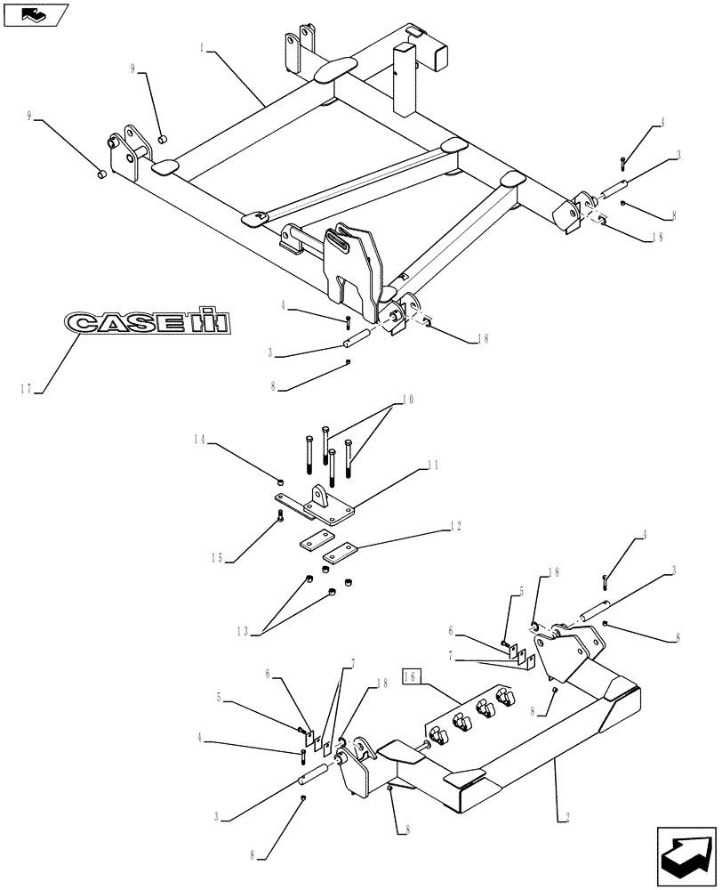 Схема запчастей Case IH 950 - (39.100.03) - WING FRAME 8 - 12 ROW (39) - FRAMES AND BALLASTING