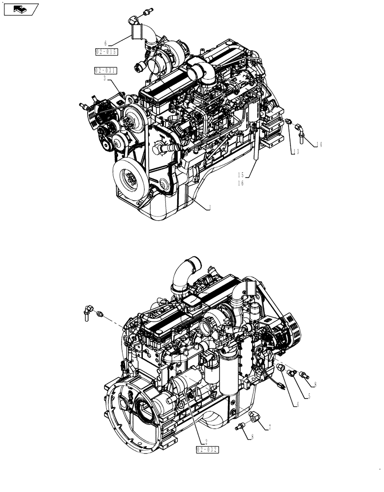 Схема запчастей Case IH TITAN 4020 - (02-002[02]) - ENGINE GROUP, TITAN 4520, SERIAL NUMBER YAT028756 AND AFTER (01) - ENGINE