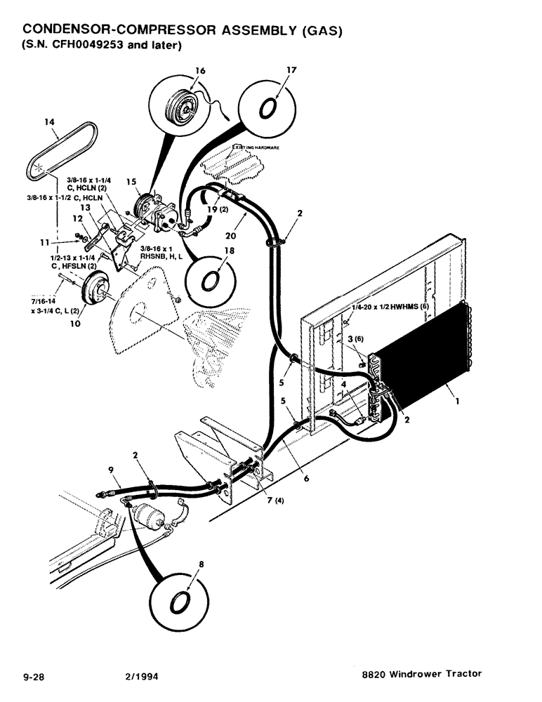 Схема запчастей Case IH 8820 - (9-28) - CONDENSOR-COMPRESSOR ASSEMBLY, GAS, SERIAL NUMBER CFH0049253 AND LATER (09) - CHASSIS/ATTACHMENTS