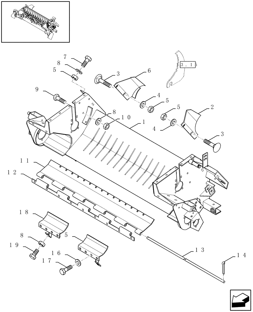 Схема запчастей Case IH RBX341 - (13.07[01]) - FEEDER AND CROPCUTTER ASSEMBLY, FRAME (13) - FEEDER