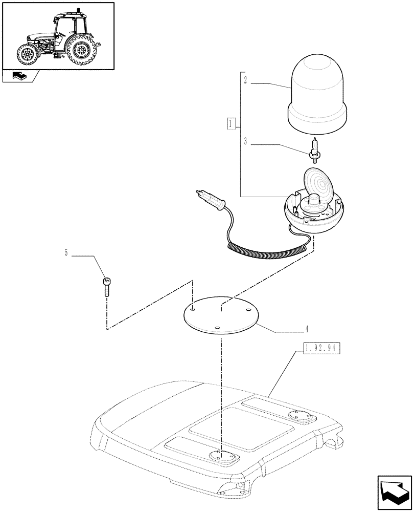 Схема запчастей Case IH FARMALL 85C - (1.92.762) - ROTATING BEACON (VAR.331916) (10) - OPERATORS PLATFORM/CAB