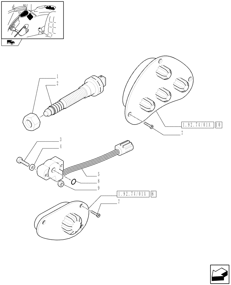 Схема запчастей Case IH FARMALL 95C - (1.92.74/01) - HPL WITH ELECTRONIC DRAFT CONTROL - SWITCHES, SENSOR AND PANEL (VAR.330127-331127-332127-333127) (10) - OPERATORS PLATFORM/CAB