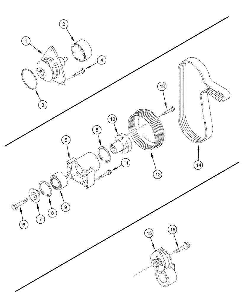 Схема запчастей Case IH FLX3300B - (02-026) - WATER PUMP, FAN DRIVE, AND BELT TENSIONER (01) - ENGINE