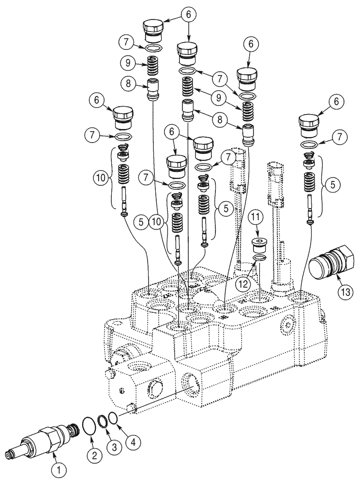 Схема запчастей Case IH 95XT - (08-16) - LOADER CONTROL VALVE ASSY. (NORTH AMERICA JAF0311357- / EUROPE JAF0274360-) (08) - HYDRAULICS