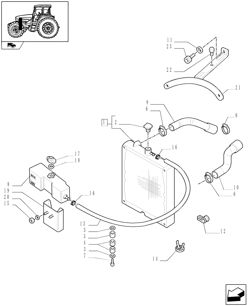 Схема запчастей Case IH FARMALL 95U - (1.17.0) - RADIATOR AND COOLING TANK (02) - ENGINE EQUIPMENT