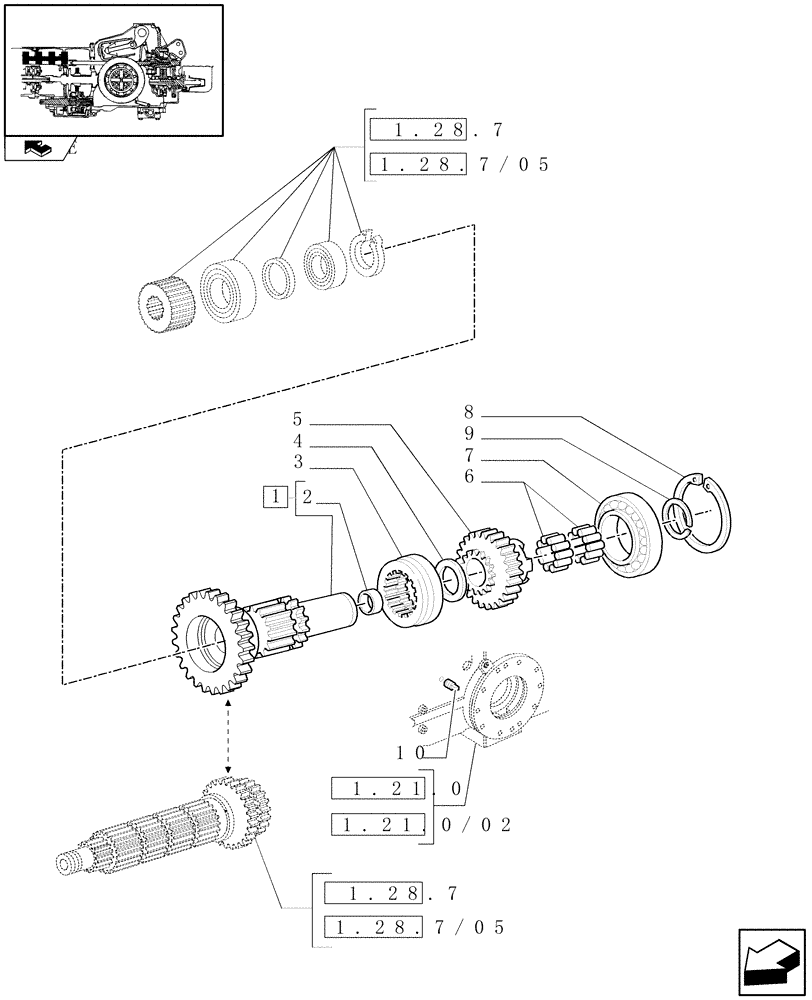 Схема запчастей Case IH FARMALL 105U - (1.32.1/01[01]) - CENTRAL REDUCTION FOR HD REAR AXLE - MEDIUM RANGE GEARS (03) - TRANSMISSION