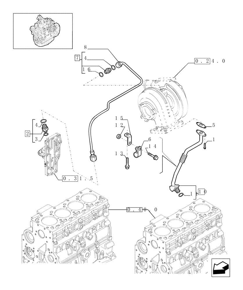 Схема запчастей Case IH F4GE9484A J602 - (0.30.5[01]) - PIPING - ENGINE OIL (504019775) 