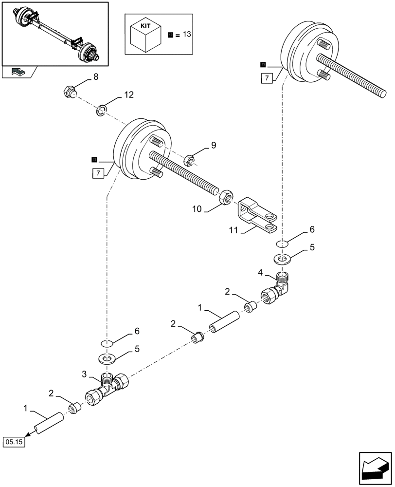 Схема запчастей Case IH LB333P - (05.17[01]) - PNEUMATIC BRAKES, SINGLE AXLE (05) - AXLE