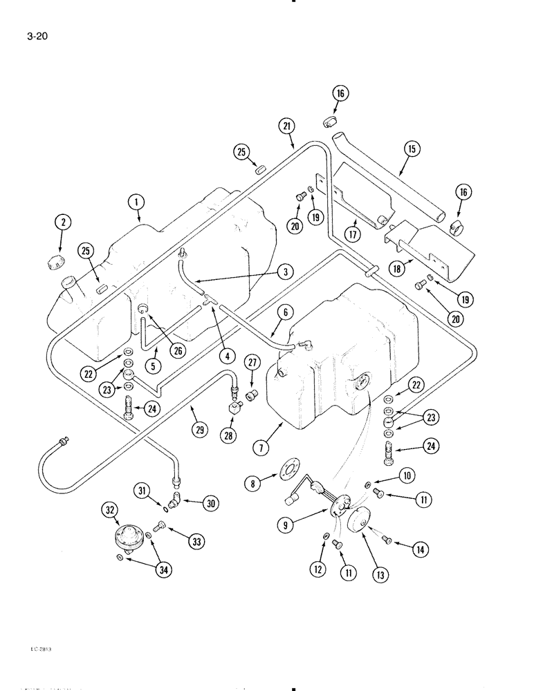 Схема запчастей Case IH 595 - (3-20) - FUEL TANK AND FUEL LINES, TRACTOR WITH CAB (03) - FUEL SYSTEM