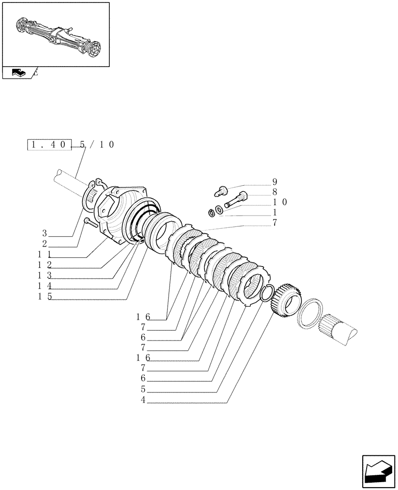 Схема запчастей Case IH FARMALL 80 - (1.40.5/09) - CLASS 2 FRONT AXLE WITH 2ND STEERING CYL. (4OKM/H) - FRONT BRAKE DISCS (VAR.335540-743908-743552) (04) - FRONT AXLE & STEERING