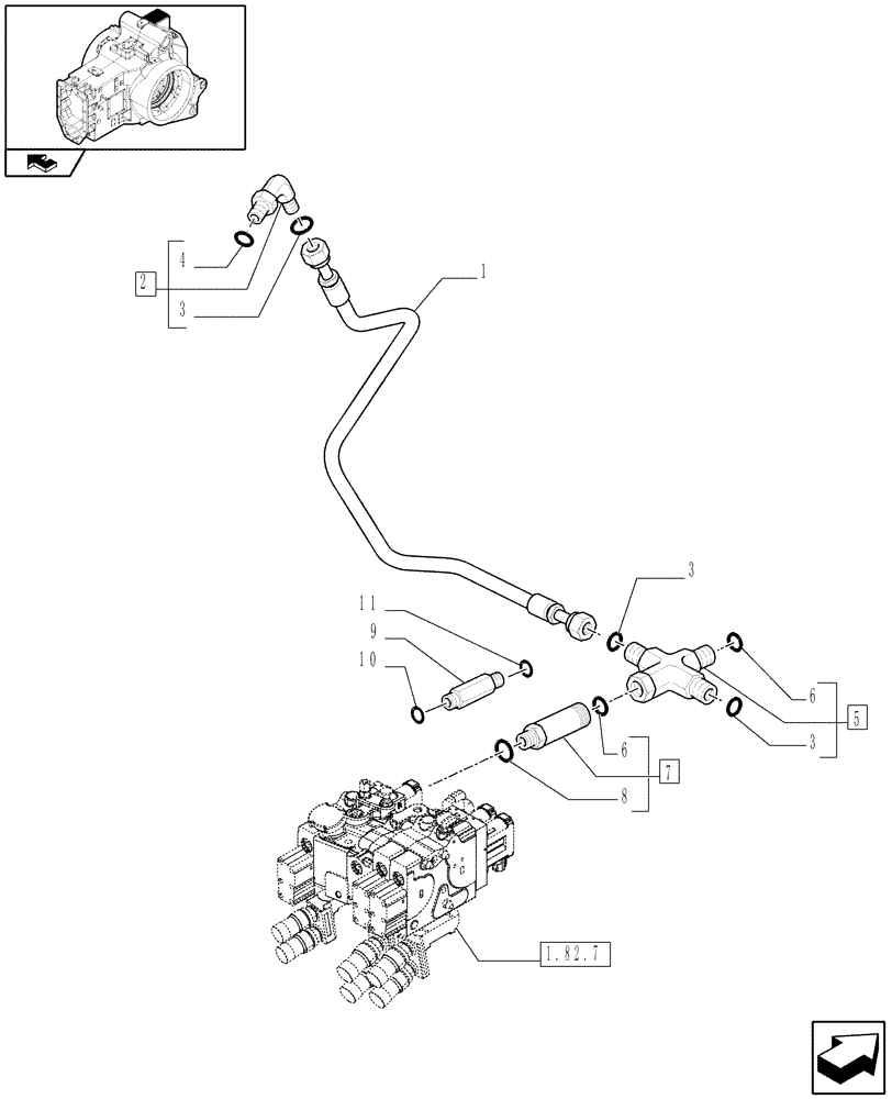 Схема запчастей Case IH PUMA 210 - (1.82.7/04[03]) - (VAR.484) RIGHT LIFT ROD AND TOP LINK HYDRAULIC ADJUST W/ELECTRONIC CONTROL - PIPES (07) - HYDRAULIC SYSTEM