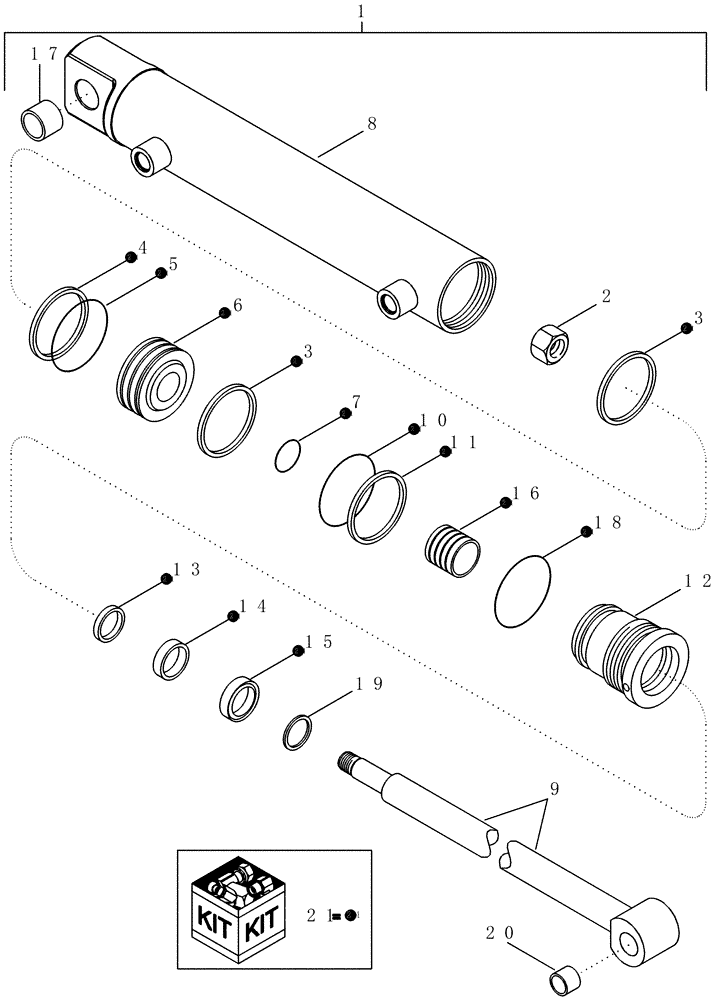 Схема запчастей Case IH LX152 - (08-11) - CYLINDER ASSEMBLY - BUCKET - WITHOUT SELF-LEVEL - 448111A1 (08) - HYDRAULICS