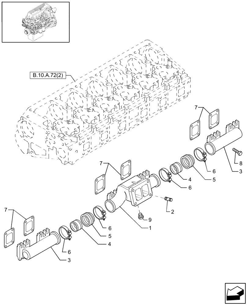 Схема запчастей Case IH AFX8010 - (B.40.A.38) - EXHAUST MANIFOLD (500335634) B - Power Production