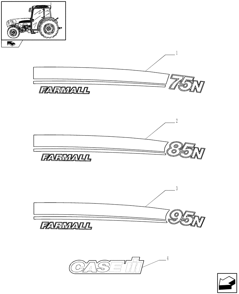 Схема запчастей Case IH FARMALL 95N - (1.98.2/02) - NA PACKAGE - MODEL IDENTIFICATION DECALS (VAR.330007) (13) - DECALS