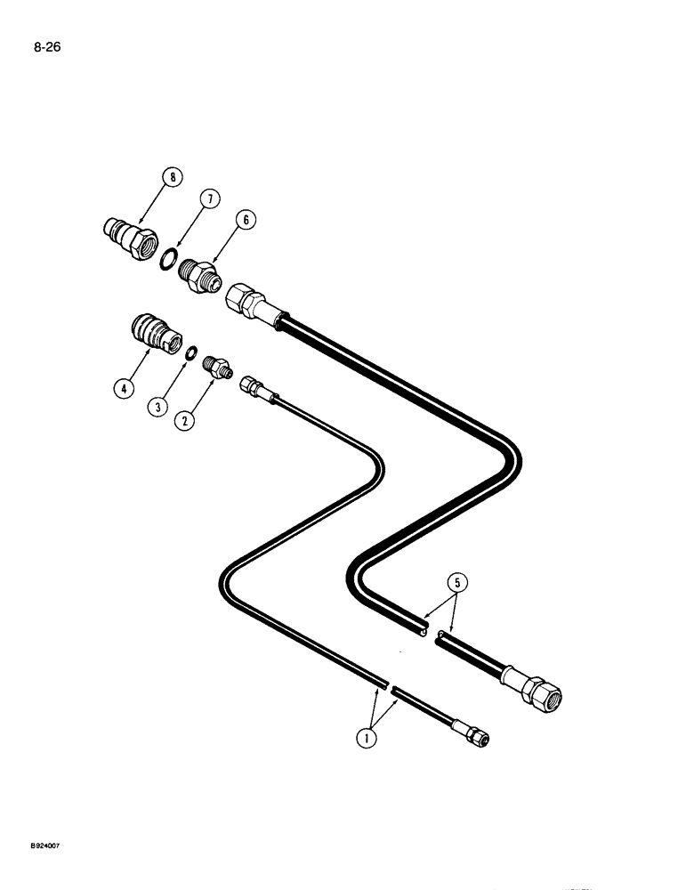 Схема запчастей Case IH 1010 - (8-26) - HEADER TO COMBINE CONNECTING HOSES, 1420, 1440, 1460 AND 1480 COMBINE (35) - HYDRAULIC SYSTEMS