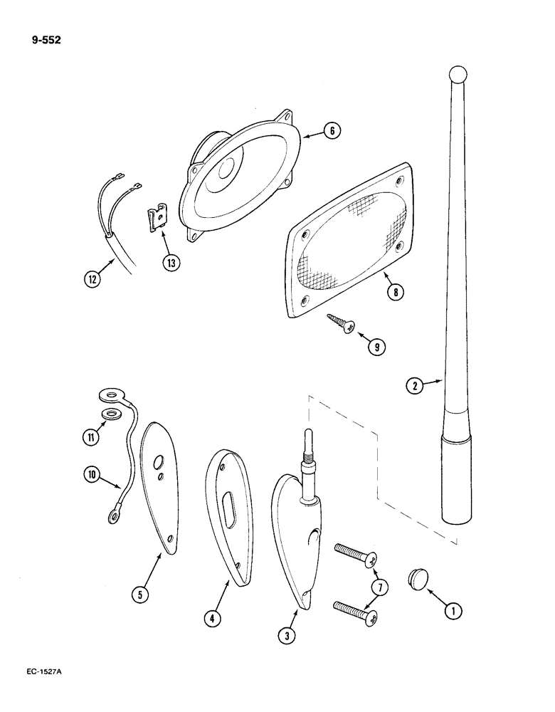 Схема запчастей Case IH 585 - (9-552) - CAB RADIO, LOUDSPEAKER AND ANTENNA (09) - CHASSIS/ATTACHMENTS