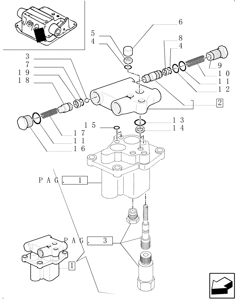 Схема запчастей Case IH MXM140 - (1.82.1/01A[02]) - LIFTER, DISTRIBUTOR AND VALVES BREAKDOWN (07) - HYDRAULIC SYSTEM