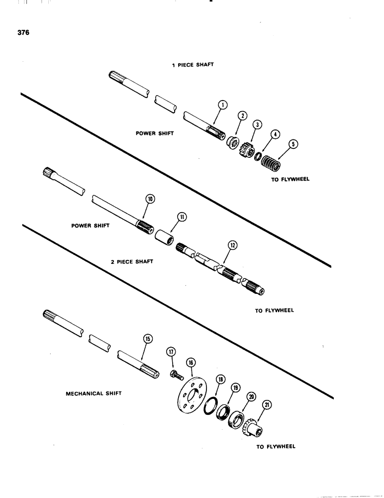 Схема запчастей Case IH 1070 - (0376) - PTO SHAFTS, POWER SHIFT, 1 PIECE SHAFT, USED WITH SPLINED FLYWHEEL ,1ST USED TRACTOR SER. NO 8725656 (06) - POWER TRAIN