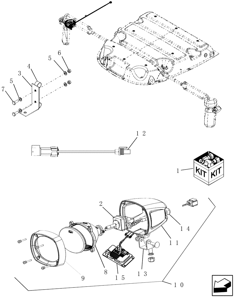 Схема запчастей Case IH 7230 - (55.404.33) - MID DISTANCE HID LIGHT - R.H. MIRROR MOUNTED (55) - ELECTRICAL SYSTEMS