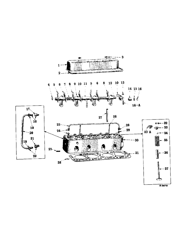 Схема запчастей Case IH SUPER M-TA - (012) - CARBURETED ENGINE, CYLINDER HEAD, VALVE COVER, VALVES AND VALVE LEVERS (01) - ENGINE