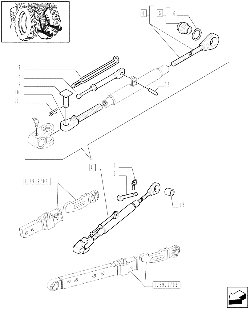 Схема запчастей Case IH MXM155 - (1.89.6/03[02A]) - (VAR.881) IMPLEMENT CARRIER (TELESCOPIC ARMS) 2/3 CAT. AND ANTI-SHACKE PLATES - D5155 (09) - IMPLEMENT LIFT