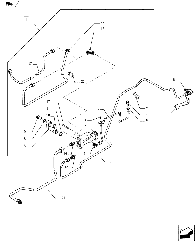 Схема запчастей Case IH FARMALL 75C - (88.033.01) - DIA KIT - HYDRAULIC TRAILER BRAKE INTERNATIONAL - PIPES AND BRAKE VALVE - ISO (88) - ACCESSORIES