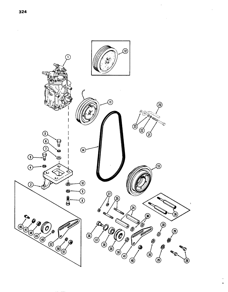 Схема запчастей Case IH 1270 - (324) - AIR CONDITIONER, COMPRESSOR MOUNTING AND DRIVE (09) - CHASSIS/ATTACHMENTS