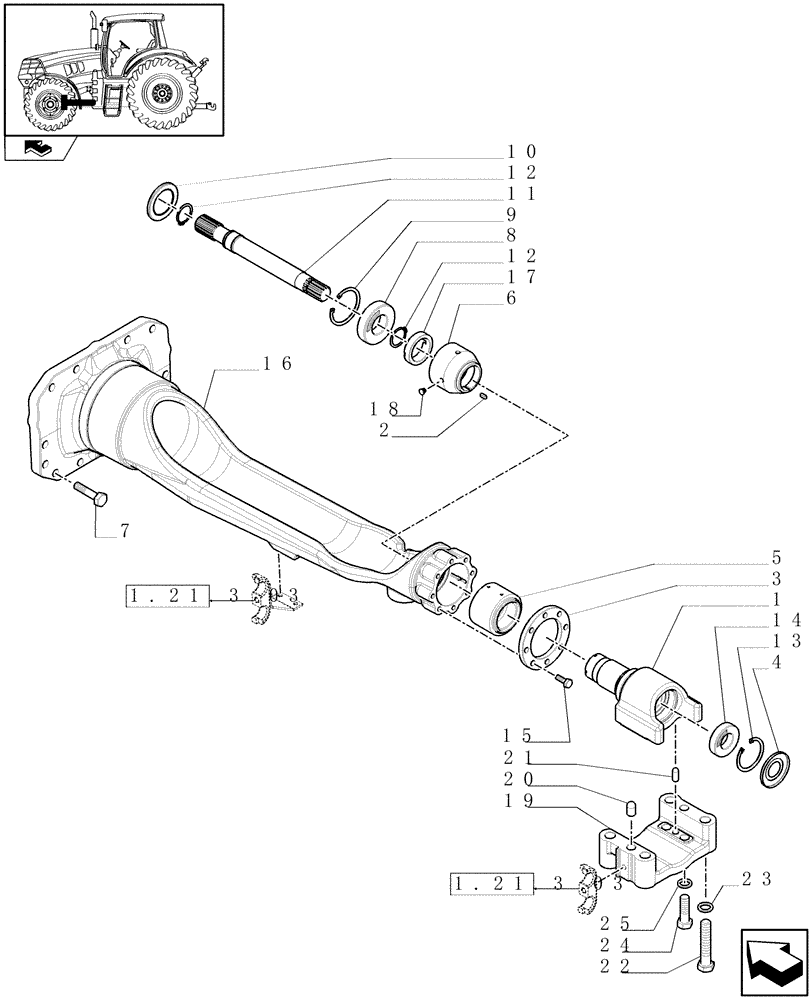 Схема запчастей Case IH PUMA 155 - (1.21.3[01]) - SUSPENDED FRONT AXLE - BEARINGS AND DRIVE SHAFT CARRIER ARM (VAR.330429-330430-330414-330427) (03) - TRANSMISSION