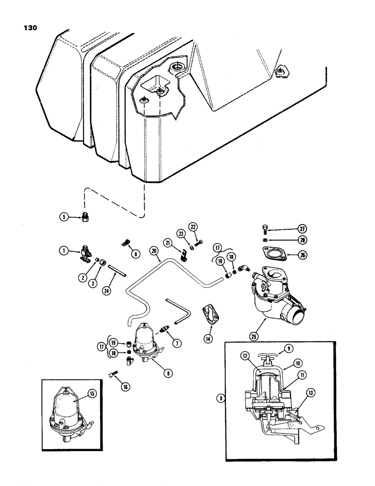 Схема запчастей Case IH 970 - (130) - FUEL PUMP AND LINES, (377B) SPARK IGNITION ENGINE (03) - FUEL SYSTEM