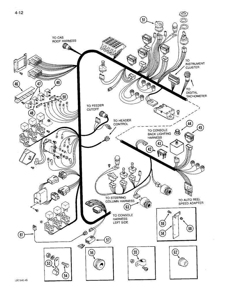 Схема запчастей Case IH 1680 - (4-012) - CONSOLE HARNESS, RIGHT CONSOLE, PRIOR TO P.I.N. JJC0047301 (CONTD) (06) - ELECTRICAL