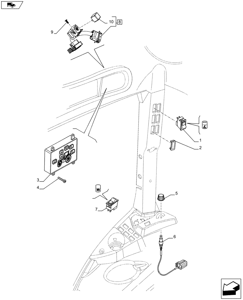 Схема запчастей Case IH PUMA 185 - (55.512.01) - WORKLAMPS CONTROL AND HYDRAULIC MASTER SWITCH (55) - ELECTRICAL SYSTEMS