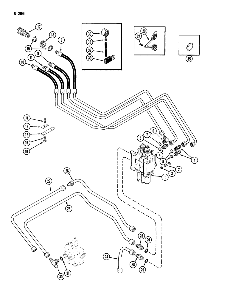 Схема запчастей Case IH 2094 - (8-296) - REMOTE HYDRAULICS, VALVE, HOSES AND COUPLINGS, 2 CIRCUIT SYSTEM (08) - HYDRAULICS