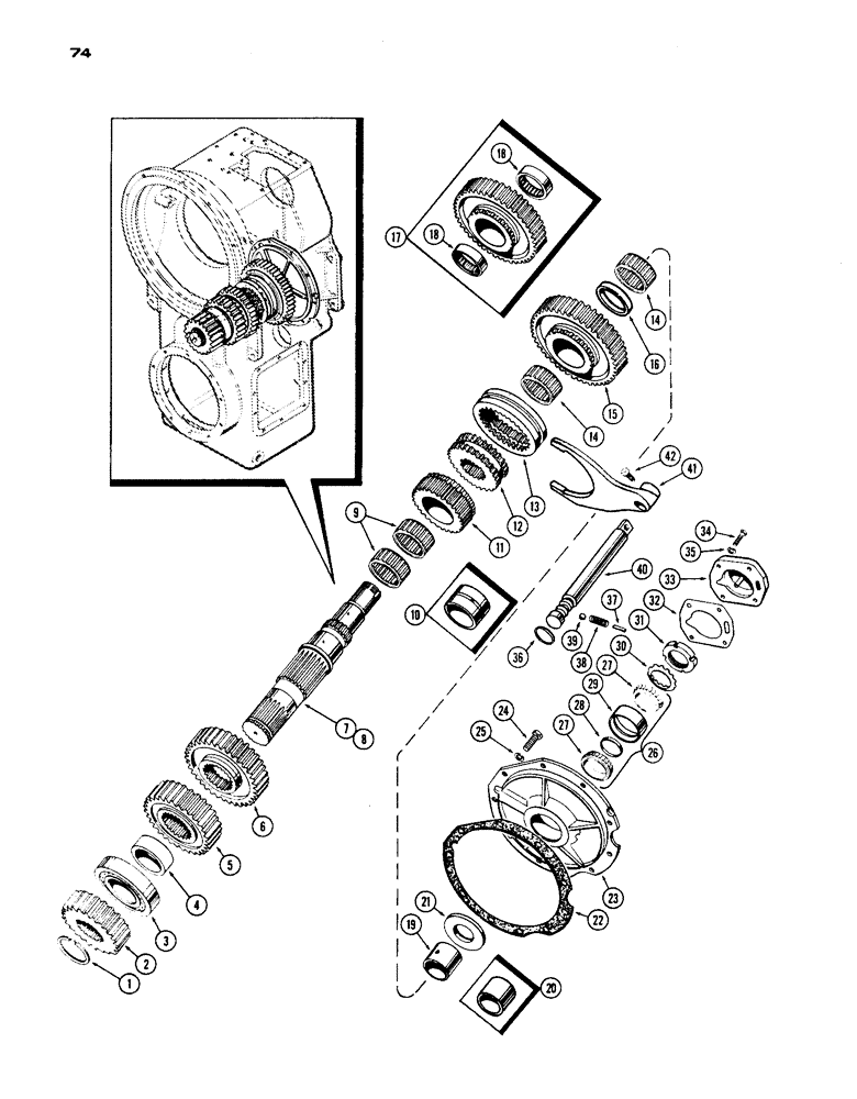 Схема запчастей Case IH 1200 - (074) - MAIN SHAFT AND HI-LOW SHIFT (06) - POWER TRAIN