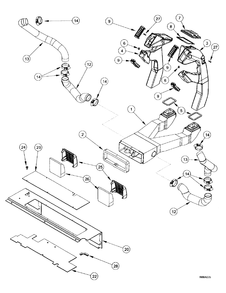 Схема запчастей Case IH MX240 - (9-100) - AIR CONDITIONING, DUCTS (09) - CHASSIS/ATTACHMENTS