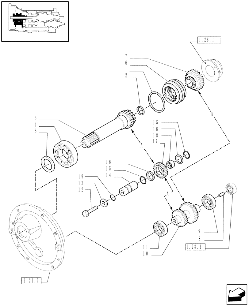 Схема запчастей Case IH MAXXUM 100 - (1.27.5) - TRANSMISSION 12X12 - REVERSER GEARS (03) - TRANSMISSION