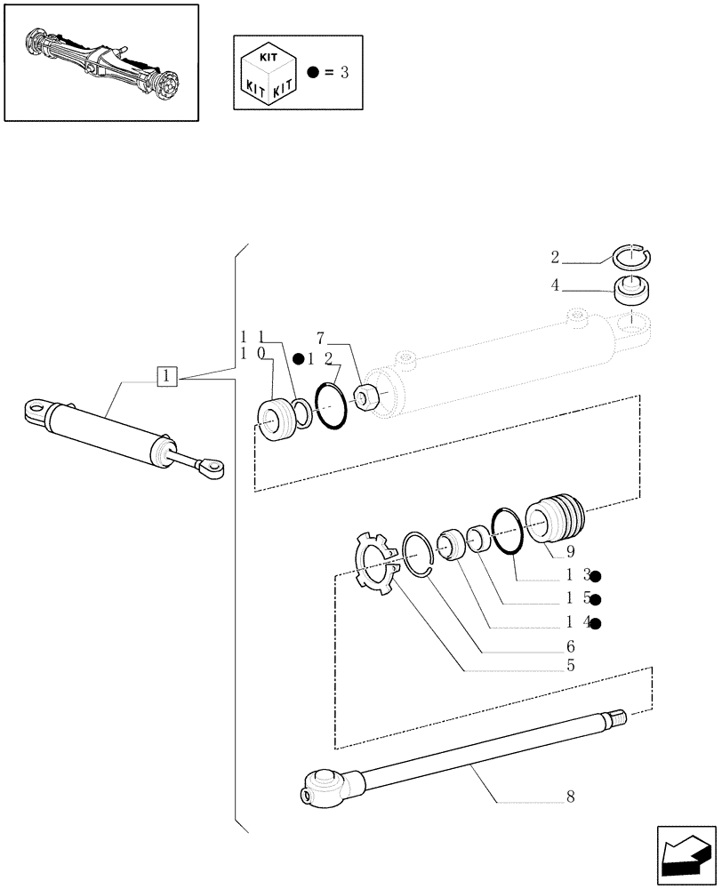 Схема запчастей Case IH PUMA 165 - (1.40.0/12A) - 4WD FRONT AXLE - HYDRAULIC STEERING CYLINDER - BREAKDOWN (04) - FRONT AXLE & STEERING