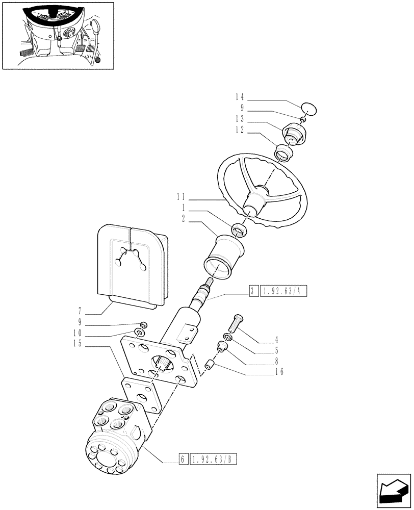 Схема запчастей Case IH JX1095N - (1.92.63) - STEERING WHEEL, COLUMN, HYDRAULIC STEERING MOTOR (10) - OPERATORS PLATFORM/CAB