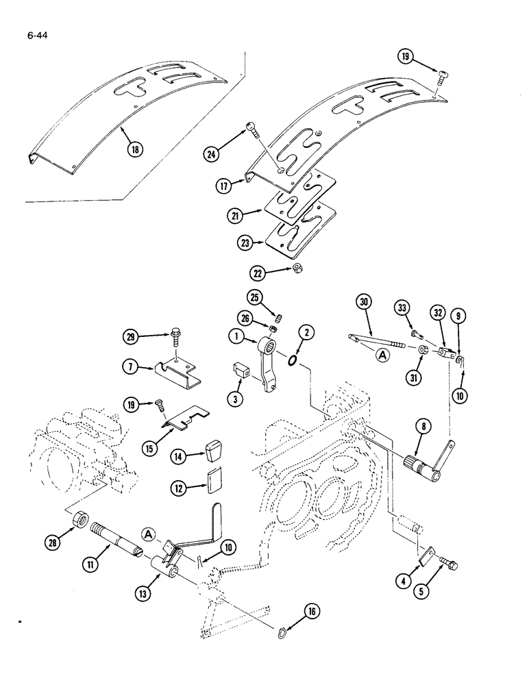 Схема запчастей Case IH 1120 - (6-44) - PTO SHIFT LEVER AND LINKAGE, MECHANICAL AND HYDROSTATIC TRANSMISSION (06) - POWER TRAIN