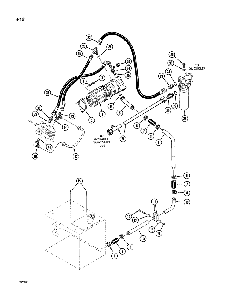 Схема запчастей Case IH 9260 - (8-012) - HYDRAULIC SYSTEM, PUMP TO FILTER AND REAR STEERING VALVE, P.I.N. JCB0028400 AND AFTER (08) - HYDRAULICS