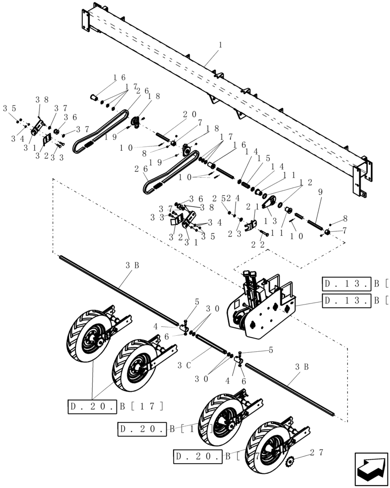 Схема запчастей Case IH 1200 - (D.13.B[09]) - DRIVE SYSTEM - 6R RIGID TRAILING MECH (ASN CBJ022937) D - Travel