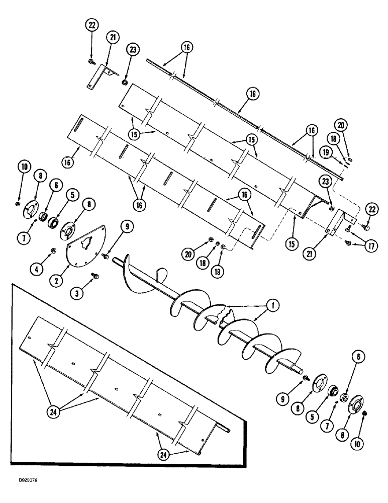 Схема запчастей Case IH 1688 - (9E-08) - GRAIN TANK, BOTTOM AUGERS (17) - GRAIN TANK & UNLOADER